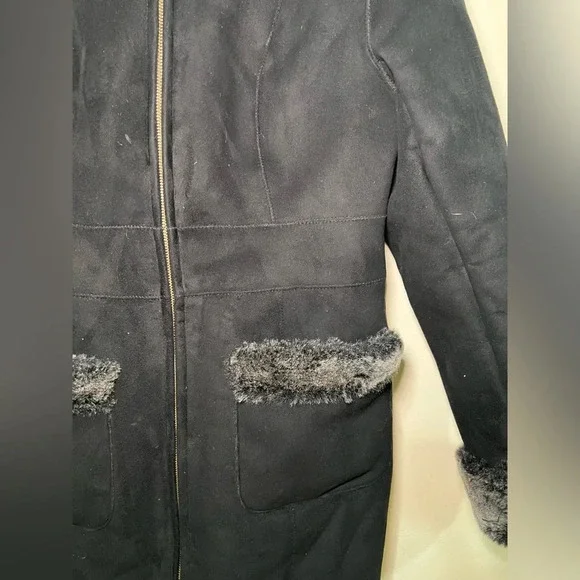 LOFT Black Faux Fur Trim Winter Coat size 2 - Picture 6 of 8